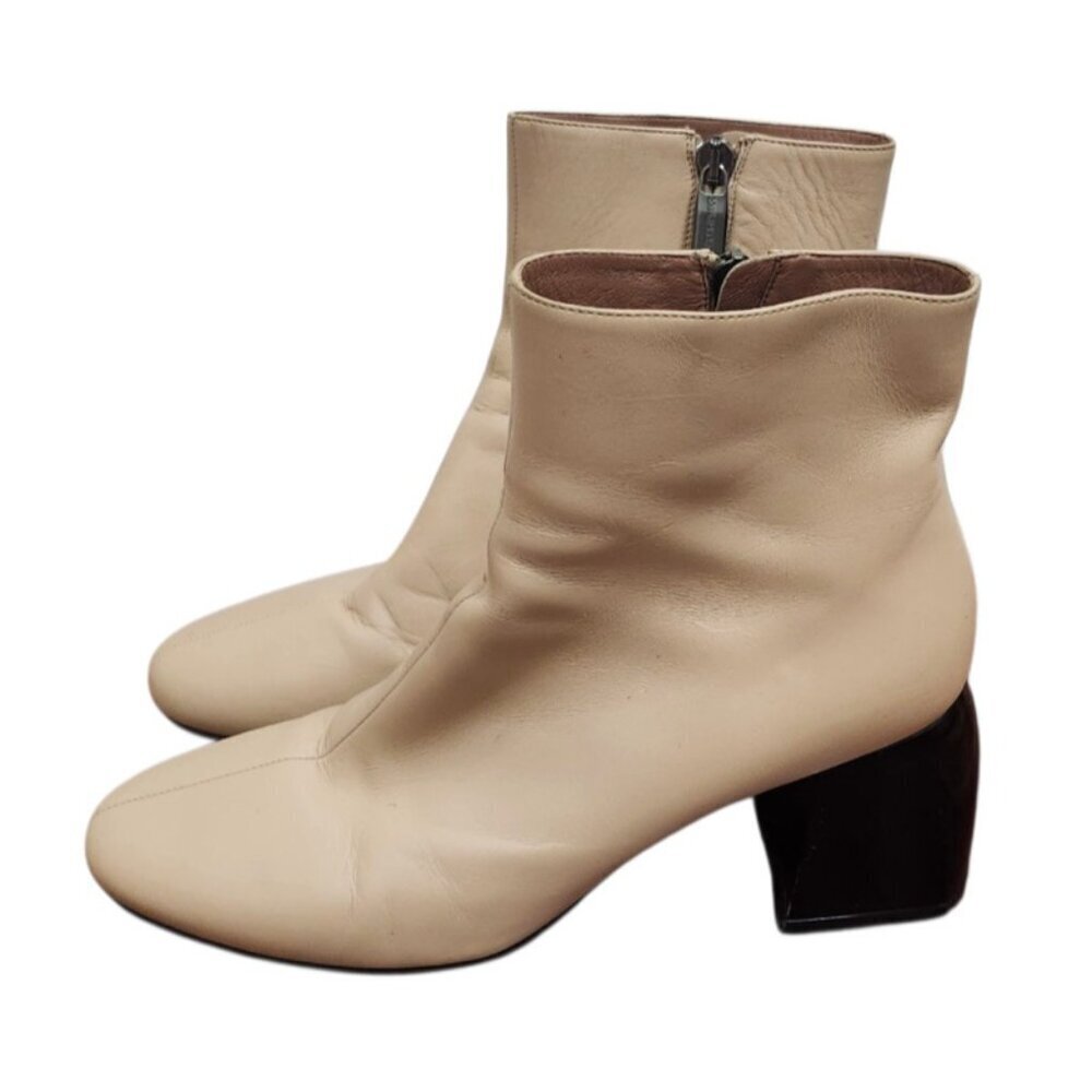 SportMax Beige Ankle Boots Black Block Heel Sleek Minimalist Pointed Toe 37.5 - Picture 7 of 14